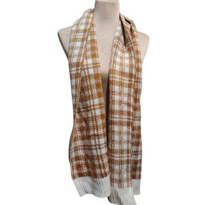 Timberland OS Knit Plaid Scarf White Brown Ribbed Cozy Winter Chic NWT Soft Warm
